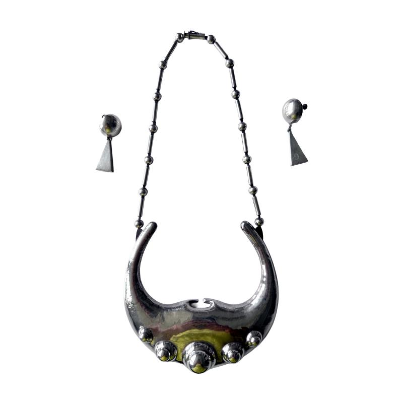 Graziella Laffi Sculptural Sterling Silver Necklace and Earrings Set by Graziella Laffi
