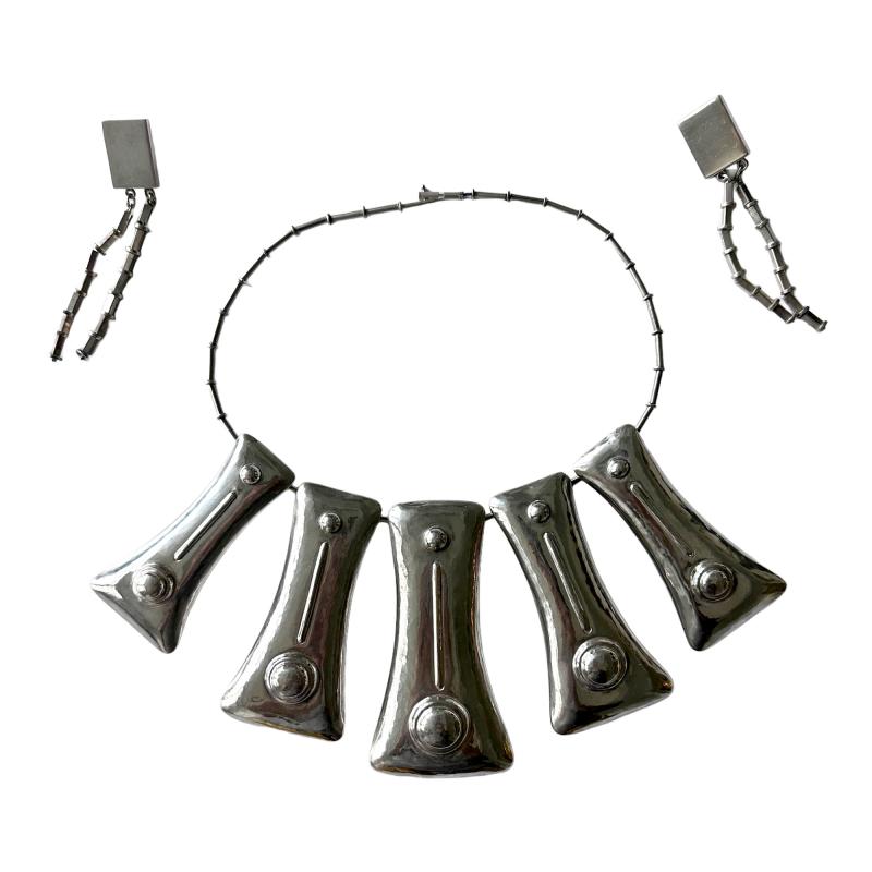 Graziella Laffi Sculptural Sterling Silver Necklace and Earrings Suite by Graziella Laffi