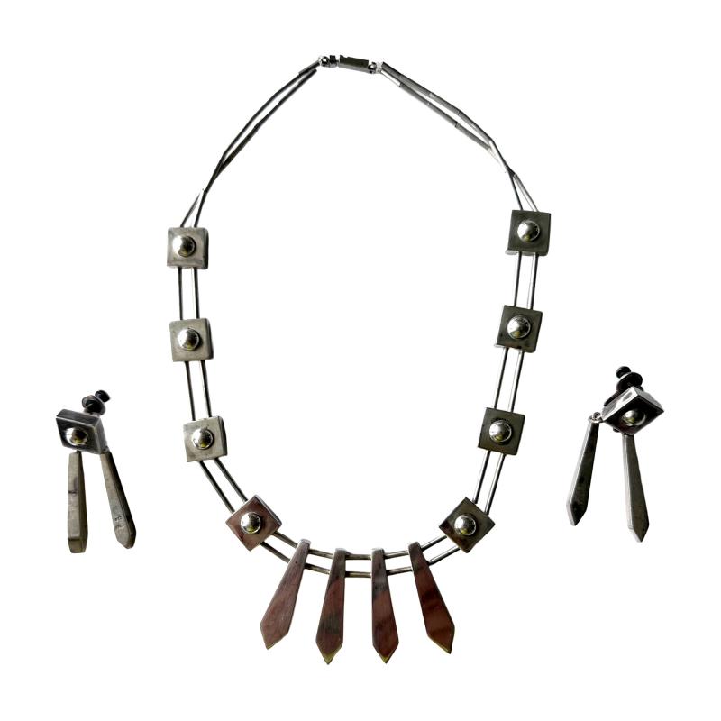 Graziella Laffi Sculptural Sterling Silver Necklace and Earrings Suite by Graziella Laffi