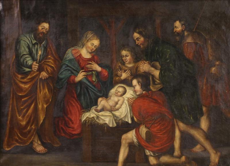 Great 17th century French painting Adoration of the Shepherds