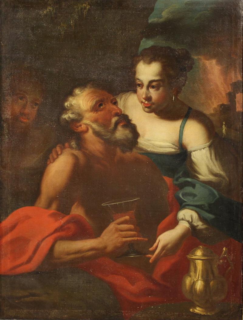 Great 17th century Italian painting Lot and his Daughters