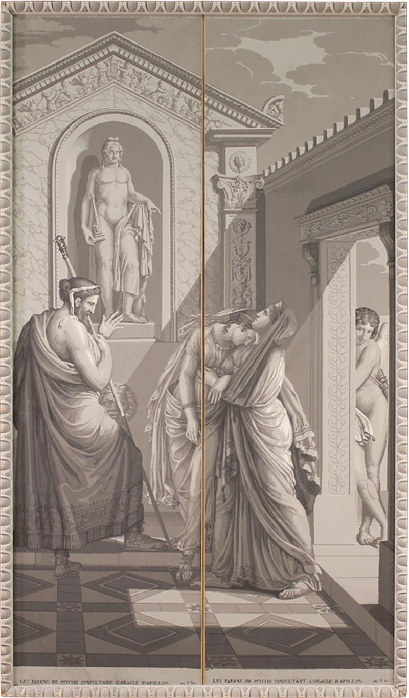 Great 19th century mythological grisaille painting Cupid and Psyche