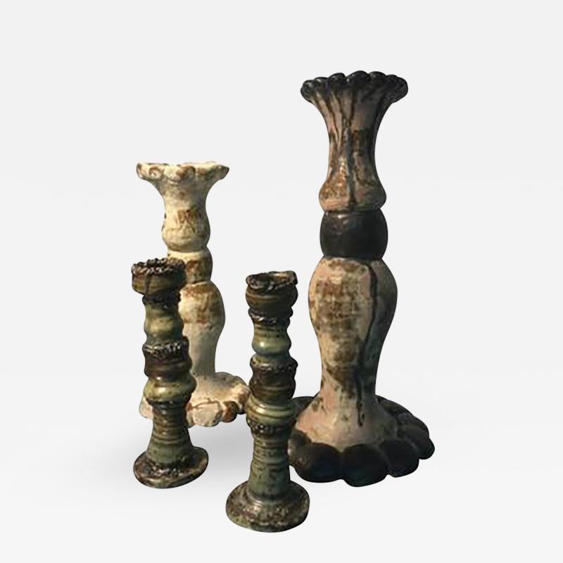 Great Group of Glazed Pottery Candlesticks from the 1970s