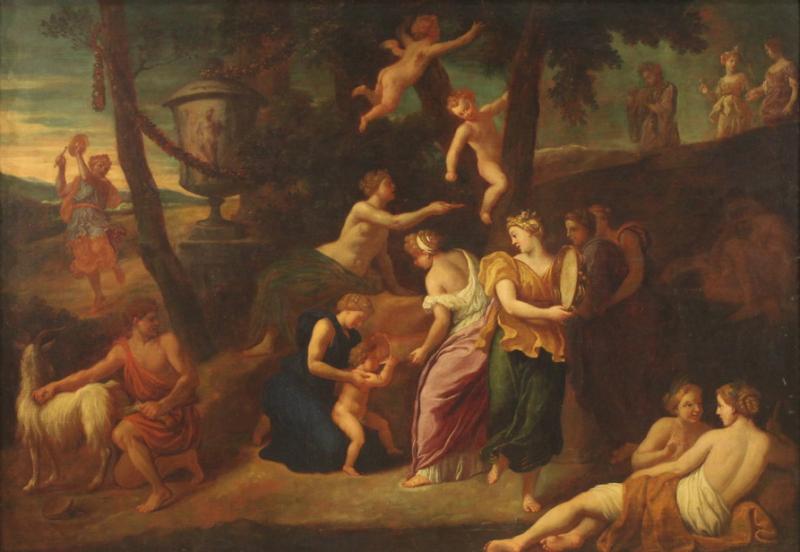 Great Italian painting from the 17th century infant Zeus and the goat Amalthea