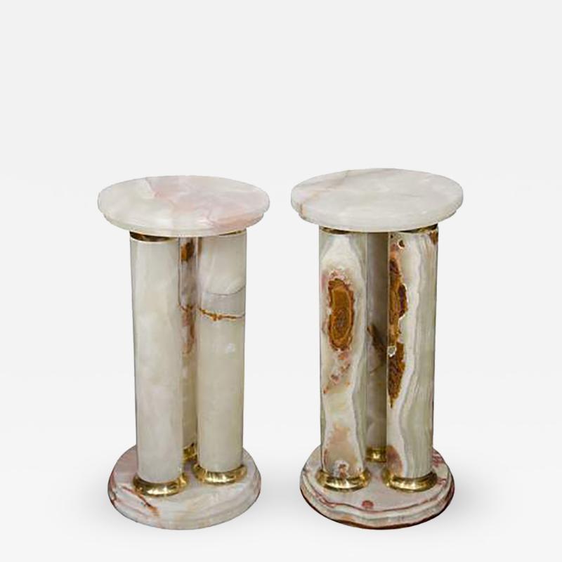 Great Modernist Pair of Onyx and Brass Pedestals
