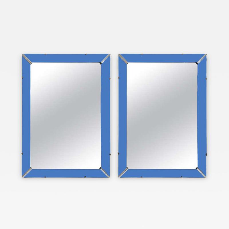Great Pair of Art Deco Cobalt Blue and Clear Mirrors