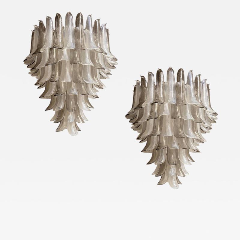 Great Pair of Chandeliers in Precious Smoky and Clear Murano Glass