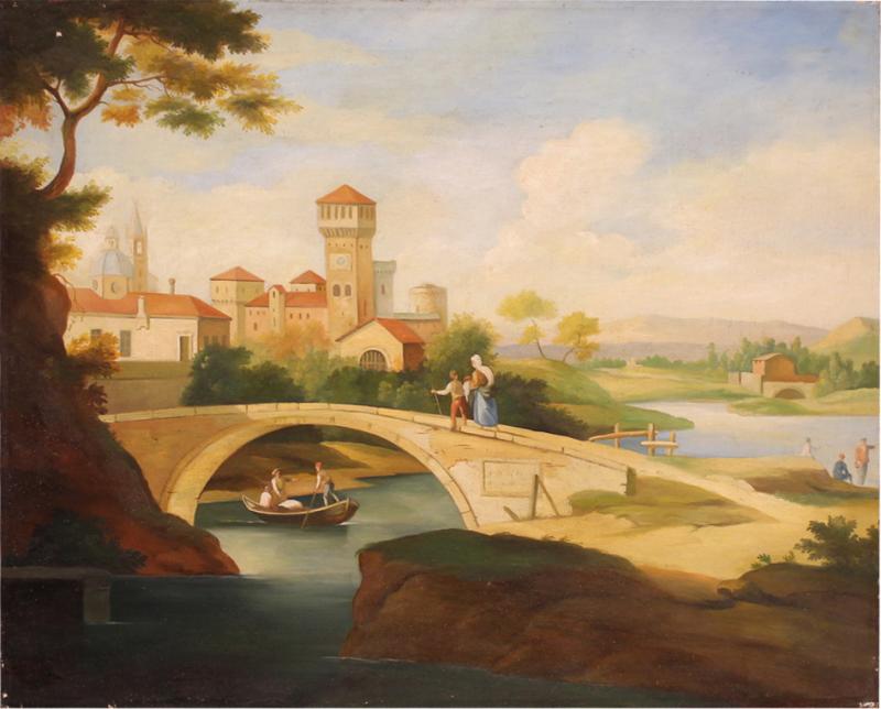 Great landscape painting with figures from the 20th century