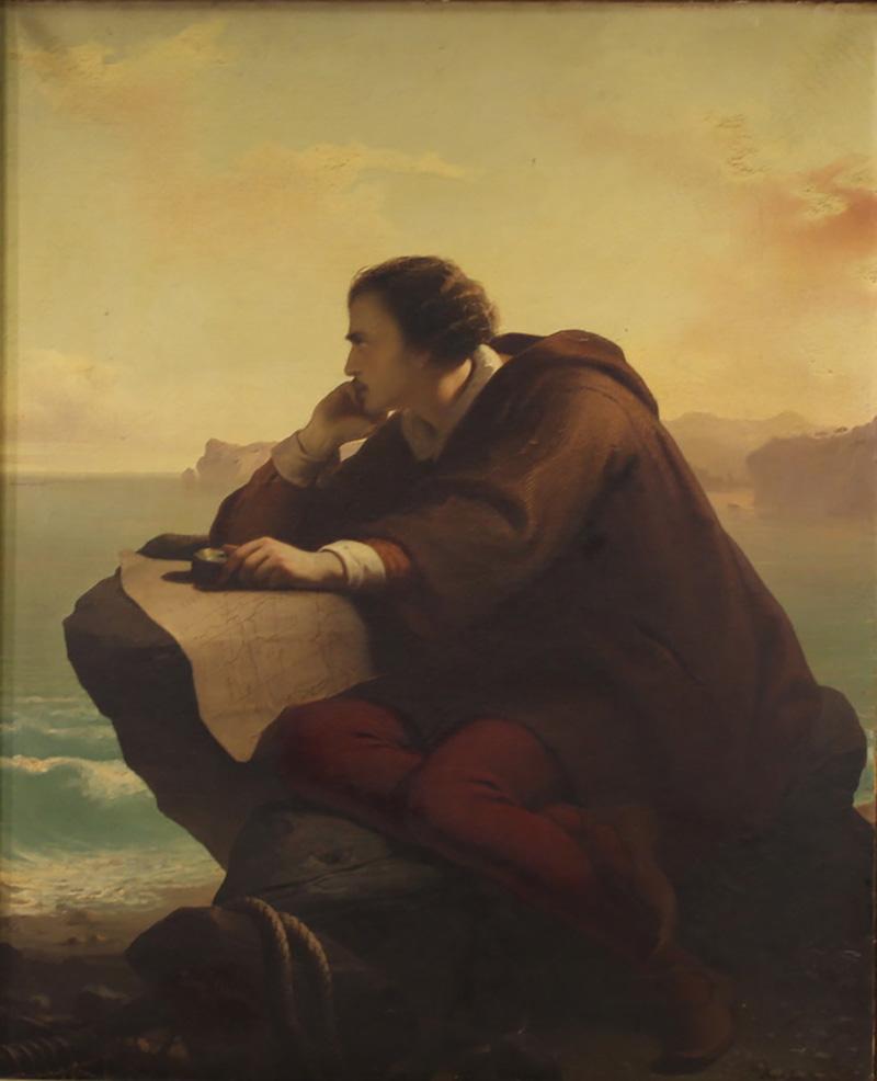 Great painting signed Mauro Conconi and dated 1853 Christopher Columbus