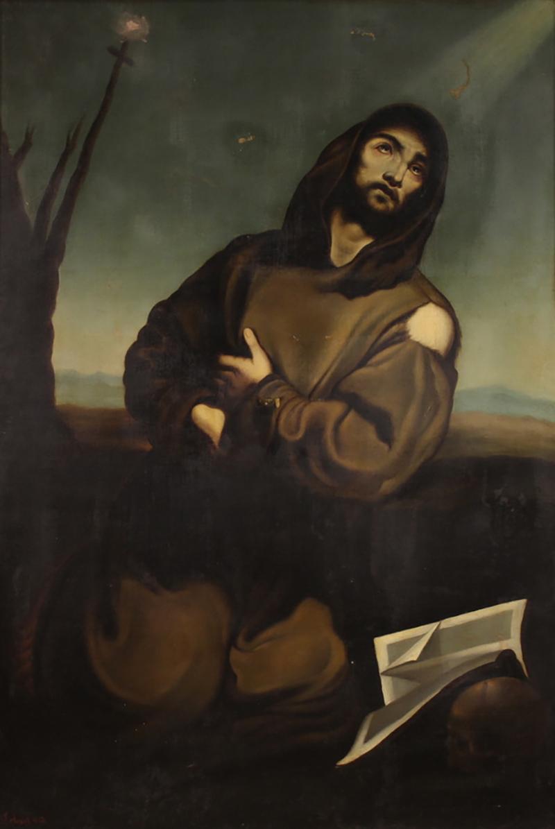 Great religious painting signed and dated 1865 Saint Francis