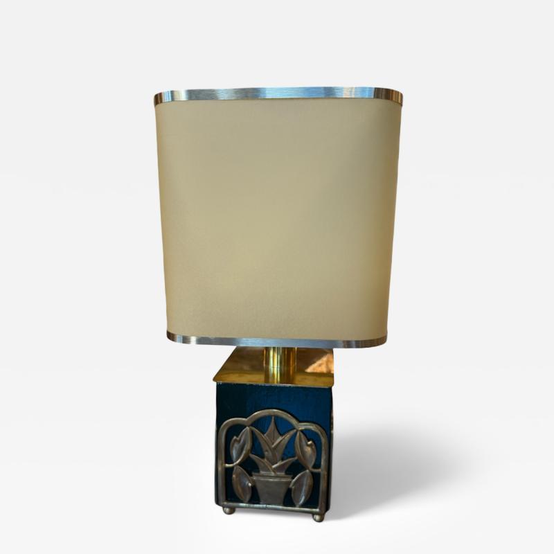 Green Lacquered Table Lamps with Botanical Motif 1970s