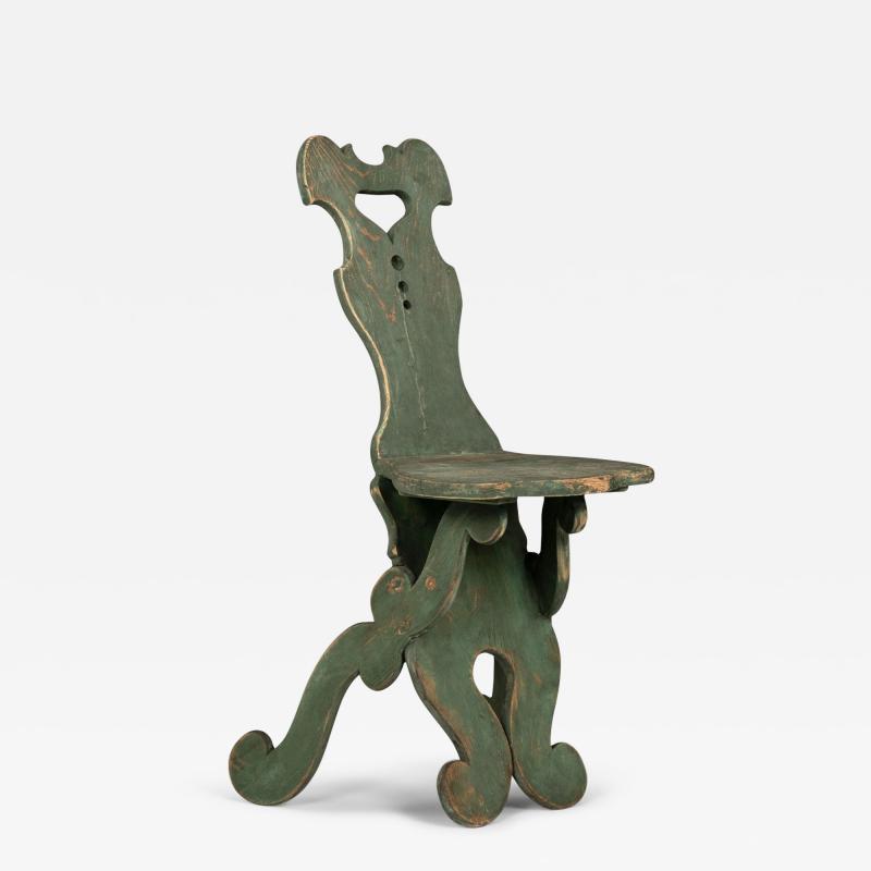 Green Painted Folk Art Swedish Chair