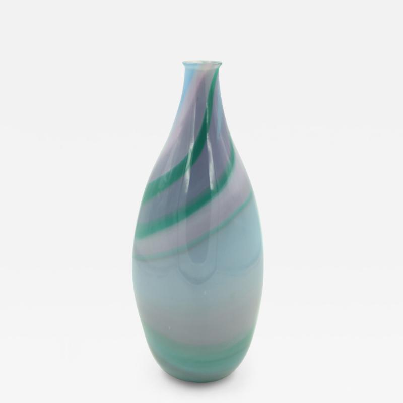 Green Purple and Blue Tapered Art Glass Vase