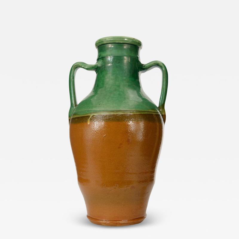 Green and Brown Glazed Ceramic Urn