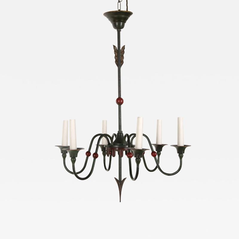 Green and Red Oxide Painted Chandelier