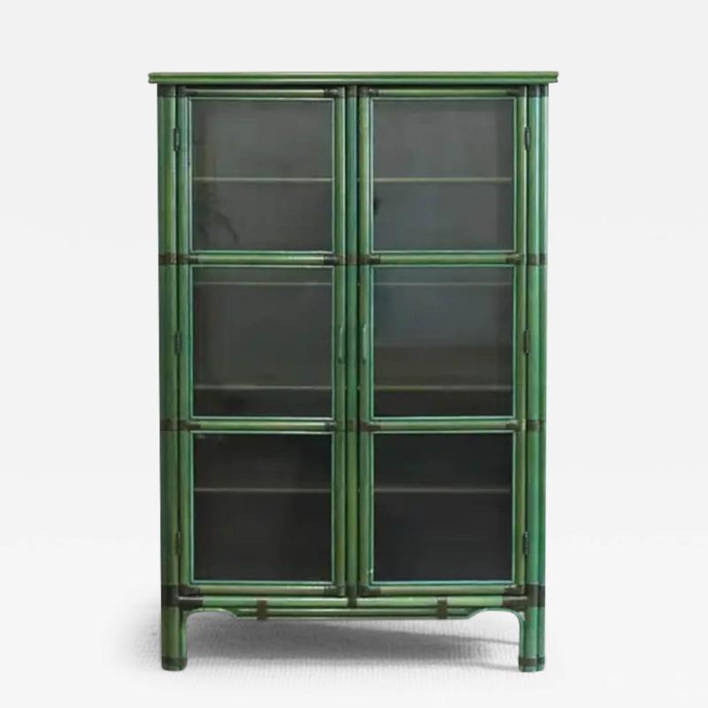 Green lacquered living room display cabinet 1980s