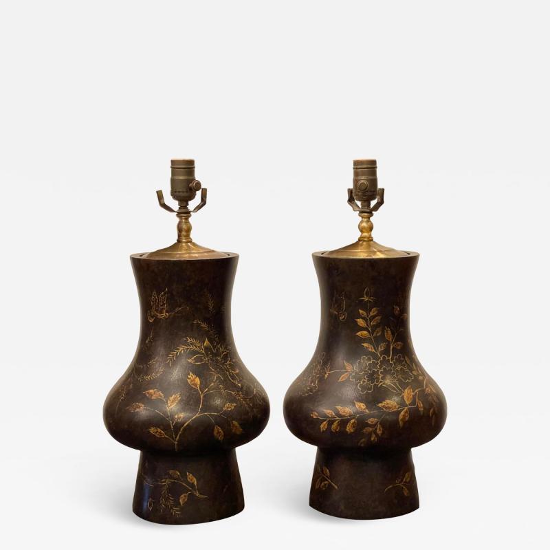 Gregorius Pineo Black Gold Chinoiserie Table Lamps