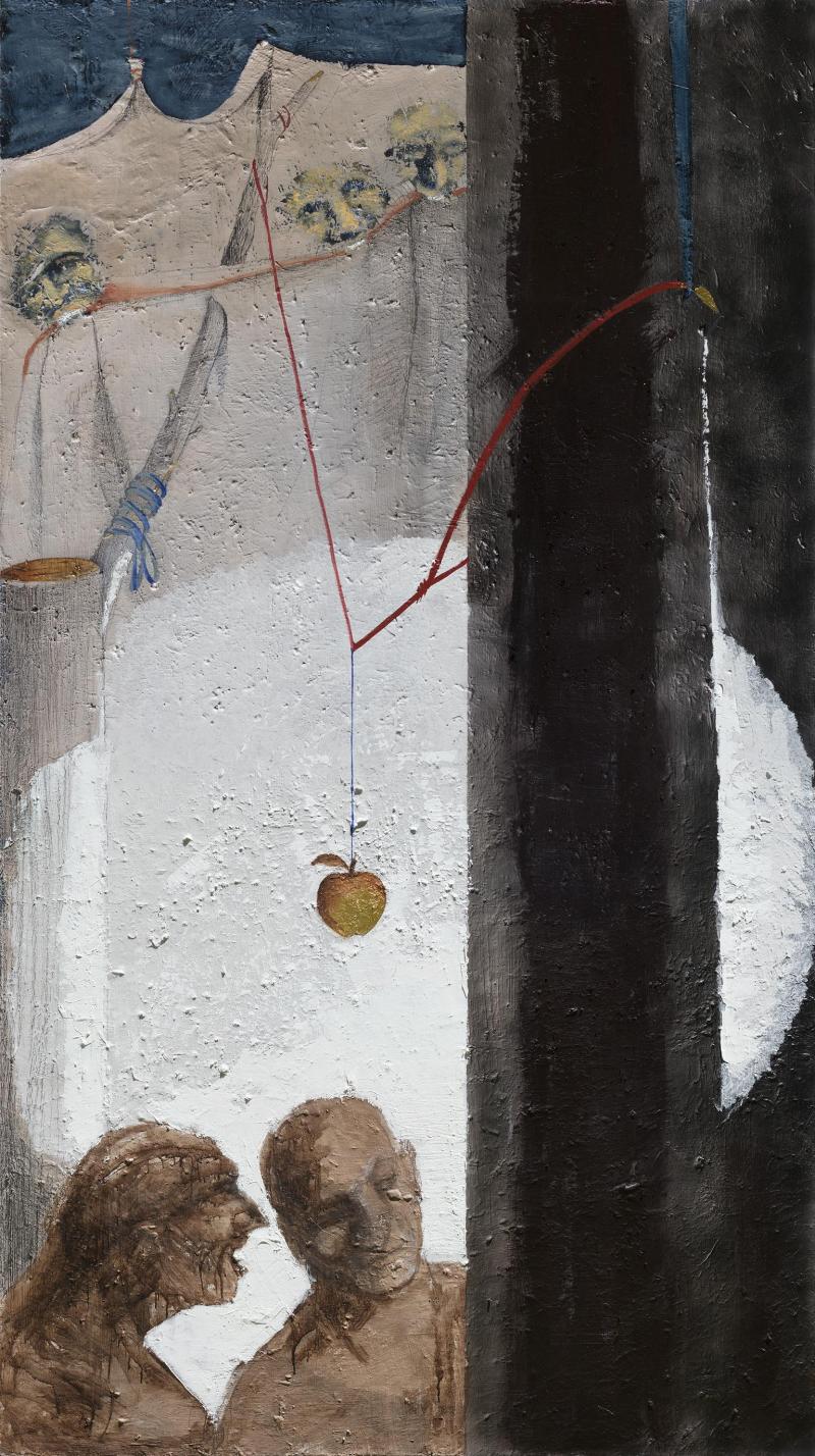 Gregory Kitterle Eris at Play Trompe loeil Figurative Painting Made With Plaster on Canvas