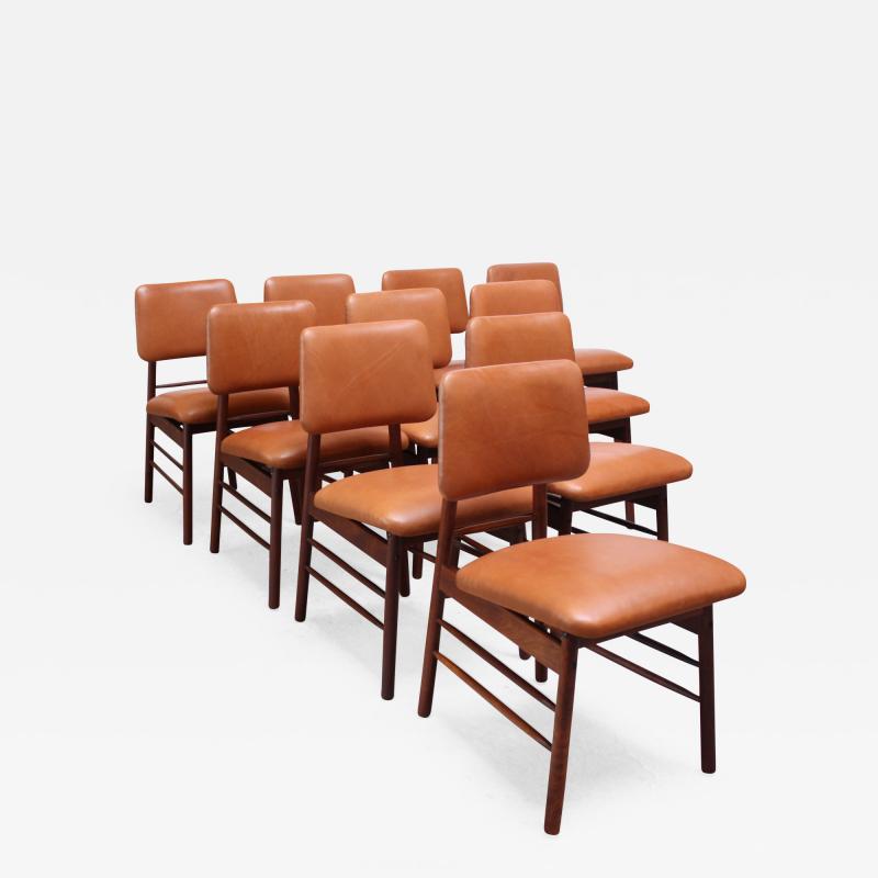 Greta Magnussen Grossman Set of Ten Walnut and Leather Dining Chairs by Greta Grossman