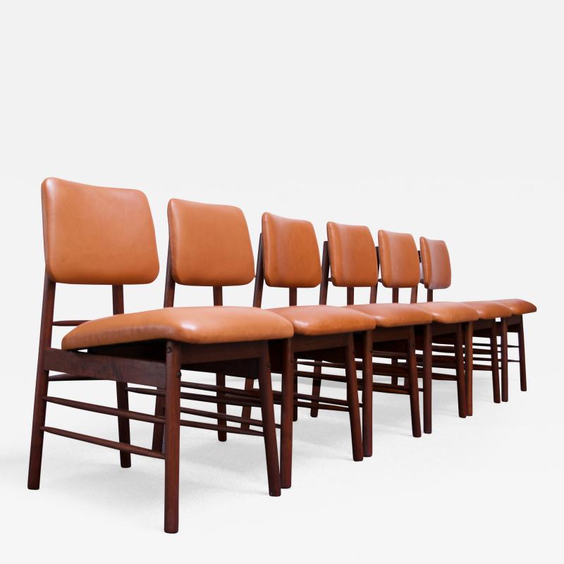 Greta Magnusson Grossman Set of Six Walnut and Leather Dining Chairs by Greta Grossman