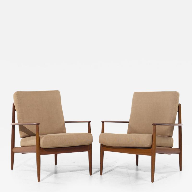 Grete Jalk Grete Jalk for France and Son F118 Mid Century Danish Teak Lounge Chairs Pair