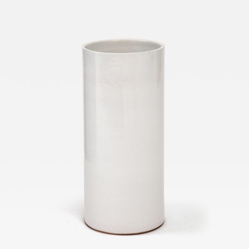Grey White Crackle Glaze Cylindrical Vase France c 1950s