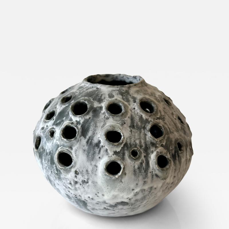 Grey and White Moonvase with Decorative Openings by Aram C 