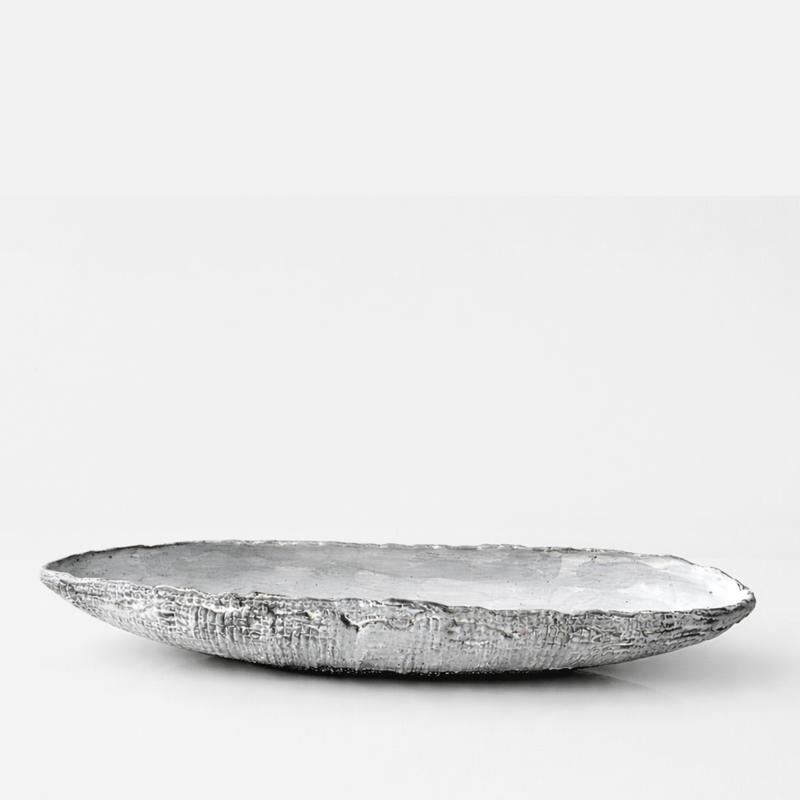 Grey and White Patterned and Textured Oblong Bowl by Aram Chenensky