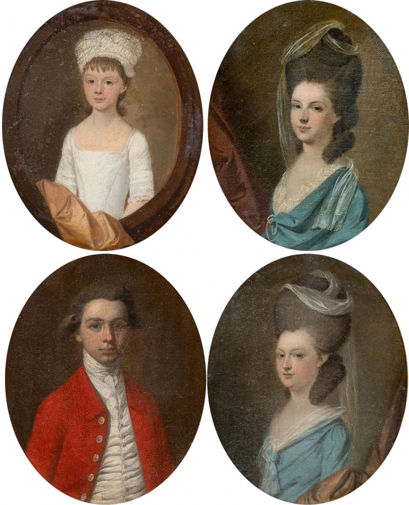Group Of Four Georgian Framed Family Portrait Paintings