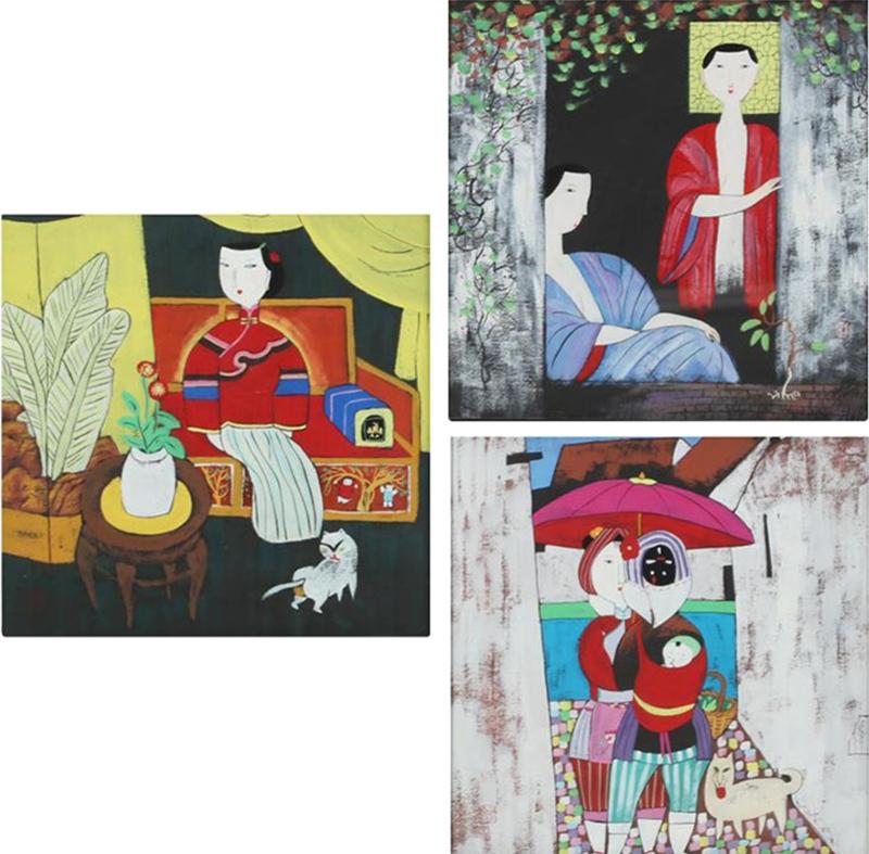 Group of 3 Modernist Chinese Gouache Paintings