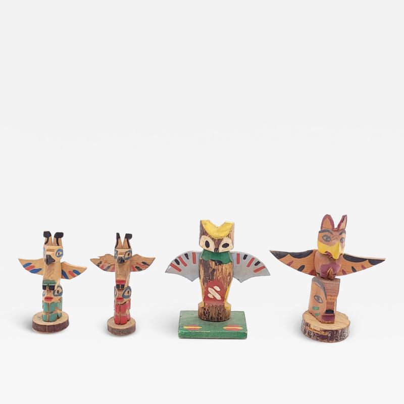 Group of Four Vintage Small Totem Poles