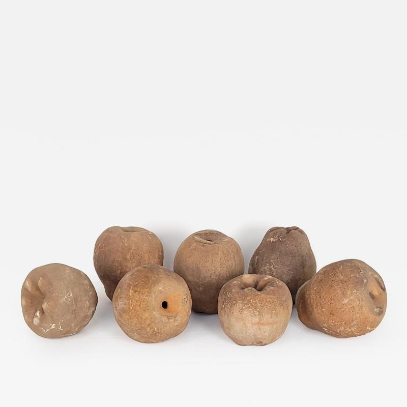 Group of Seven Large Terracotta Unglazed Apples and Pears circa 1900