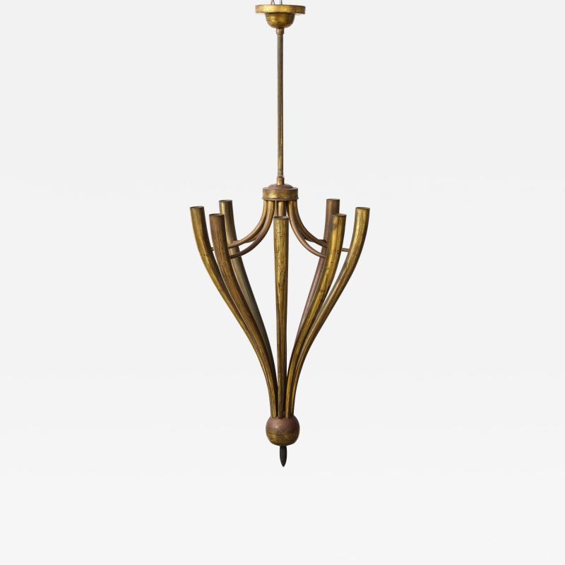 Guglielmo Ulrich Eight Arm Patinated Brass Chandelier by Guglielmo Ulrich Italy c 1950