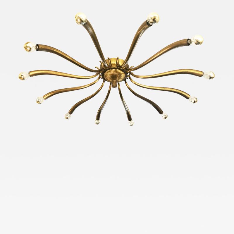 Guglielmo Ulrich Large Brass Chandelier Attributed to Guglielmo Ulrich