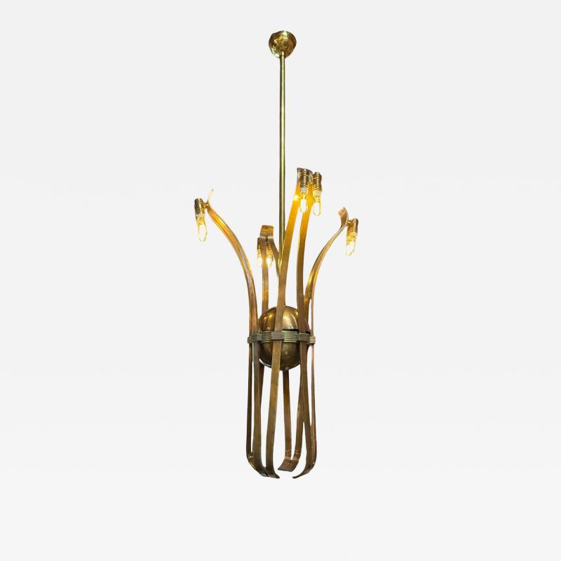 Guglielmo Ulrich Solid Brass Sculptural Chandelier in Style of Guglielmo Ulrich circa 1970s