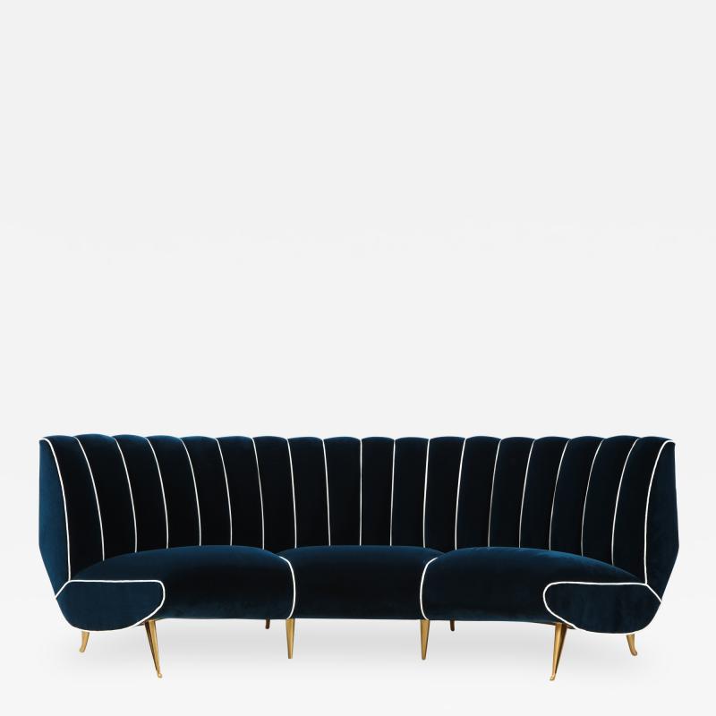 Guglielmo Veronesi Curved Channel Back Navy Velvet Sofa