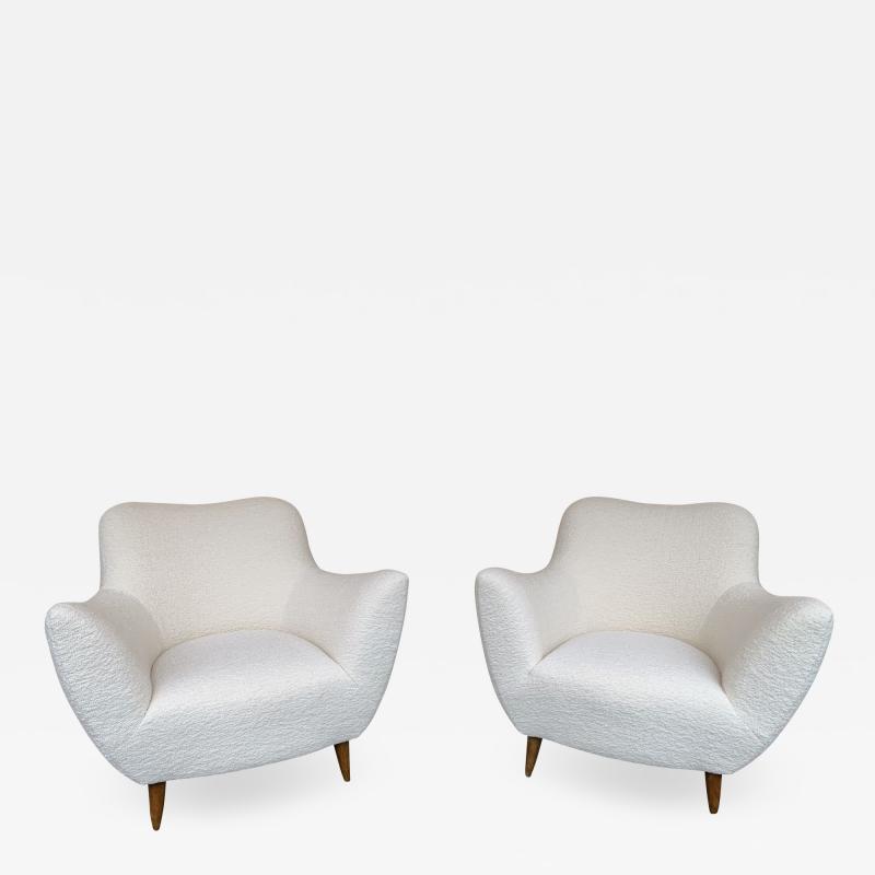 Guglielmo Veronesi Pair of Italian Armchairs boucl fabric by Guglielmo Veronesi Italy 1950s