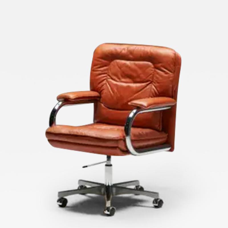 Guido Faleschini Cognac Leather Office Chair by Guido Faleschini for Mariani Italy 1970s