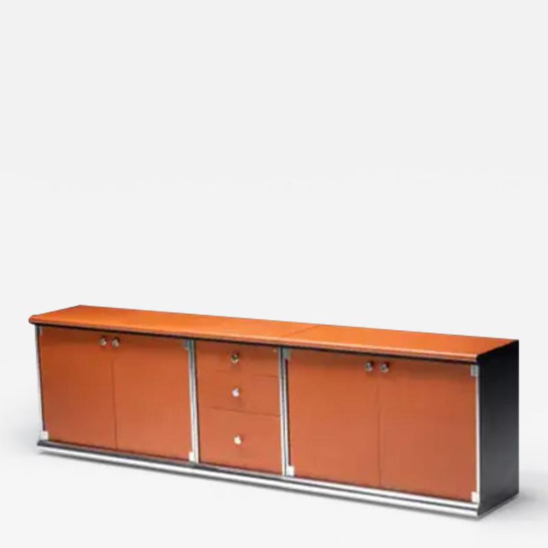 Guido Faleschini Cognac Leather Sideboard by Guido Faleschini for Mariani Italy 1970s