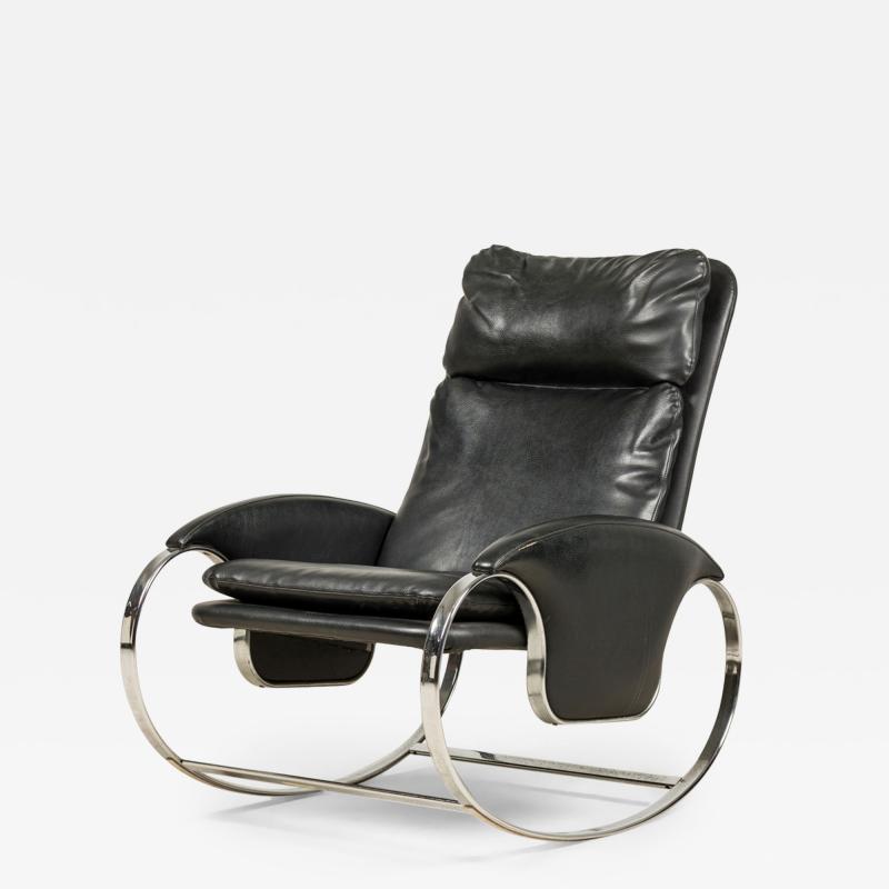 Guido Faleschini Guido Faleschini Italian Mid Century Chrome and Black Leather Rocking Chair