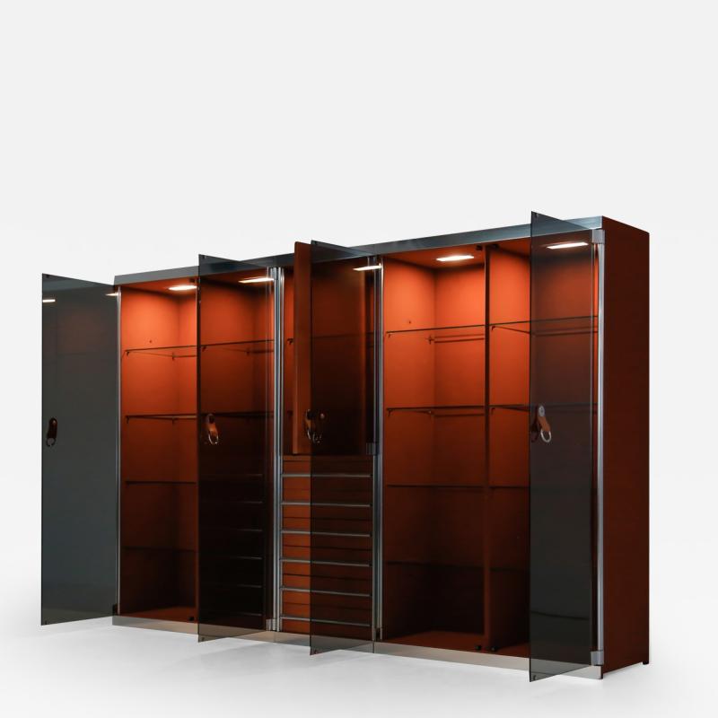 Guido Faleschini Italian design dresser in cognac leather chrome and black glass for Herm s