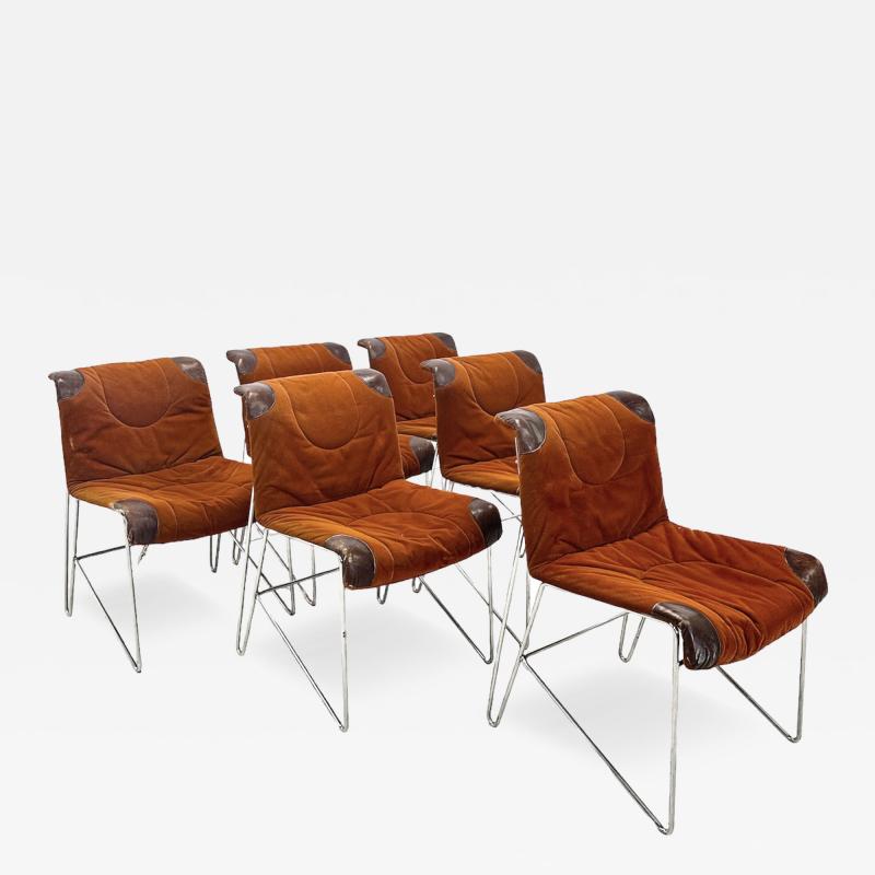 Guido Faleschini Set of 6 Mid Century Modern Italian Orange Chairs by Guido Faleschini 1970s