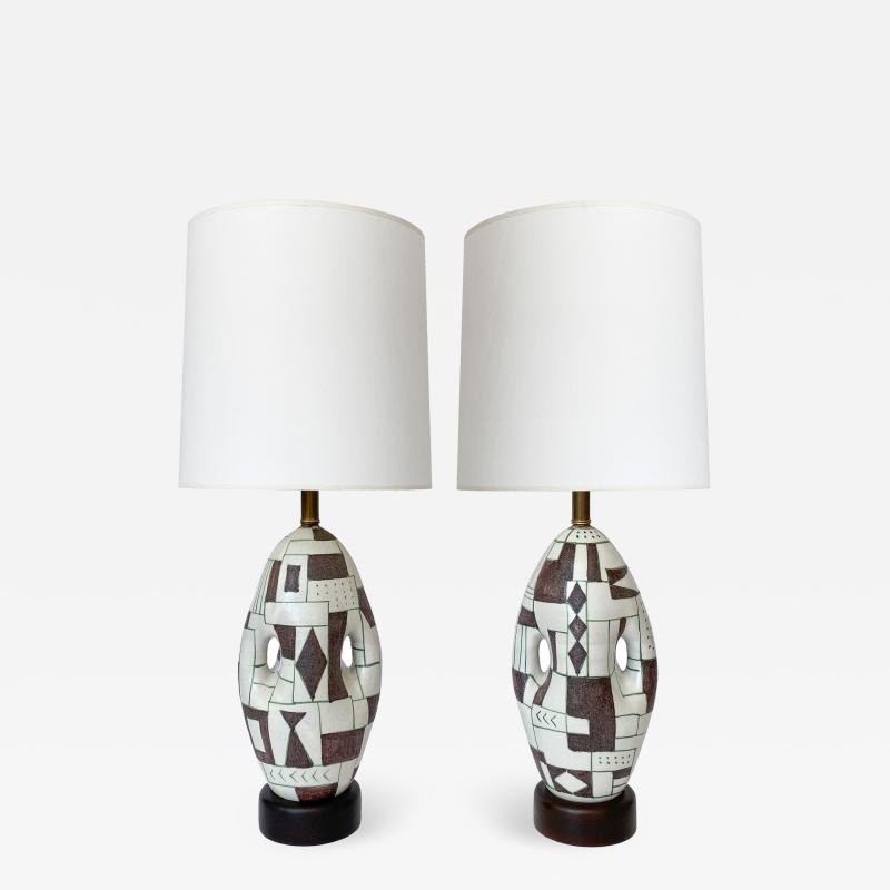 Guido Gambone Pair of Guido Gambone Ceramic Table Lamps Signed
