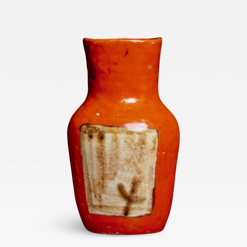 Guido Gambone Signed Guido Gambone Ceramic Vase in Orange Italy 1950s