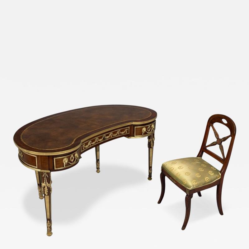Guillaume Groh Kidney Shaped Desk and Chair Leather Bronze France 19th c 