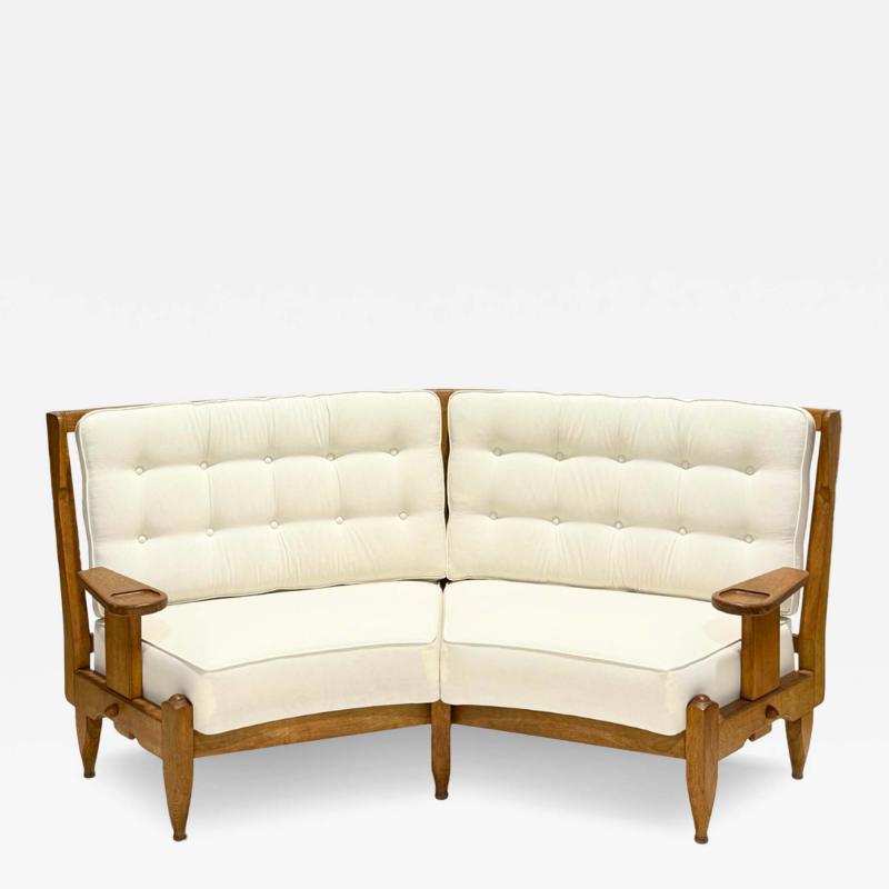 Guillerme et Chambron 1950s Guillerme and Chambron solid oakwood curved settee