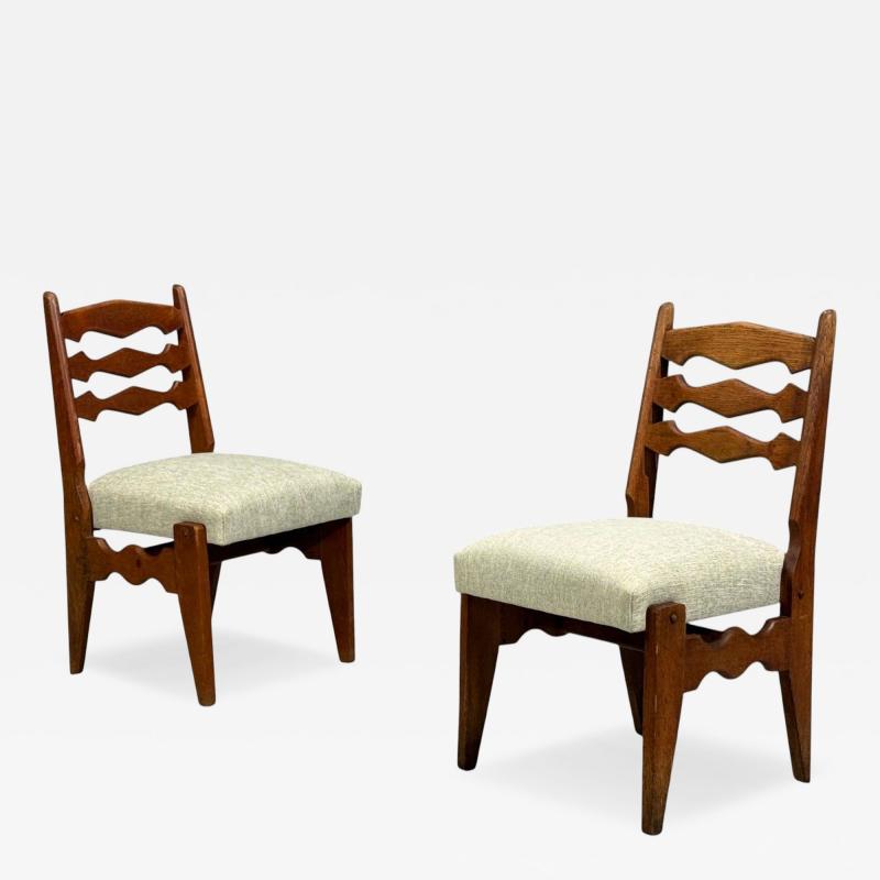 Guillerme et Chambron Guillerme Chambron Dining Chairs Oak Green Fabric France 1950s