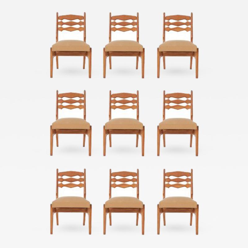 Guillerme et Chambron Guillerme Chambron Set of Nine Solid Oak Dining Chairs