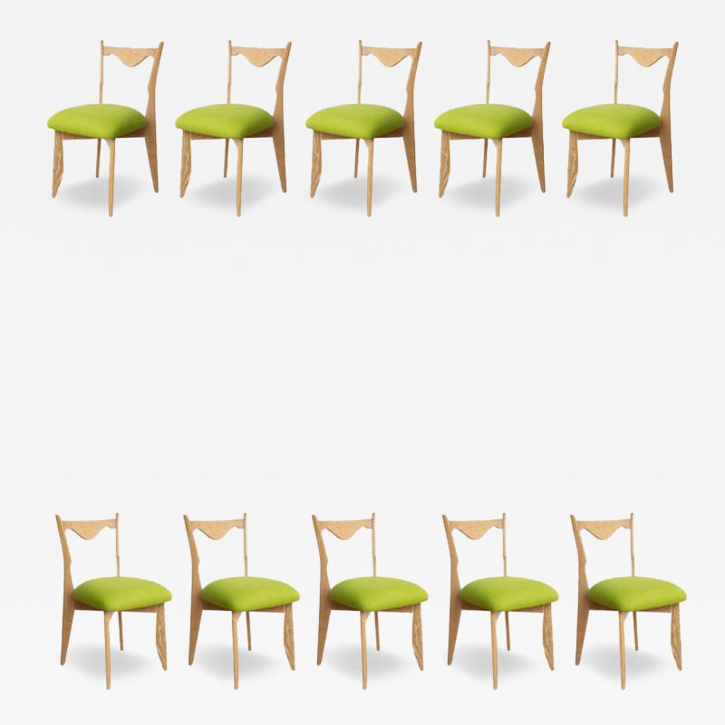 Guillerme et Chambron Guillerme Chambron Set of Ten Dining Chairs in Cerused Oak