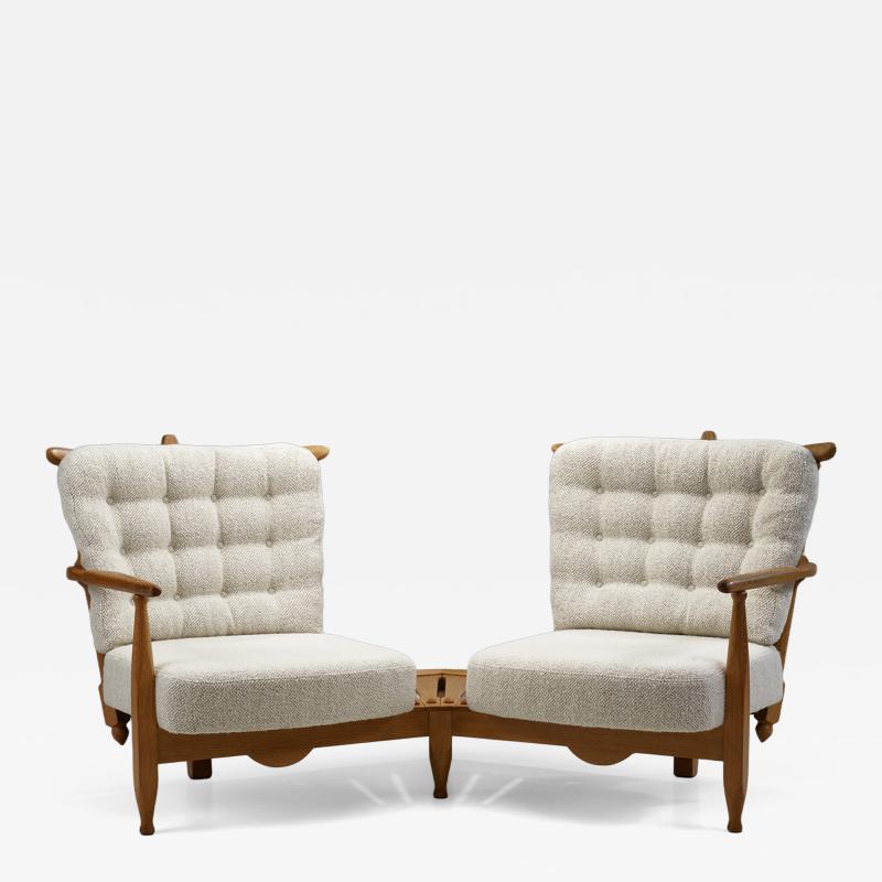 Guillerme et Chambron Guillerme et Chambron Oak Settee with Connecting Table France 1950s